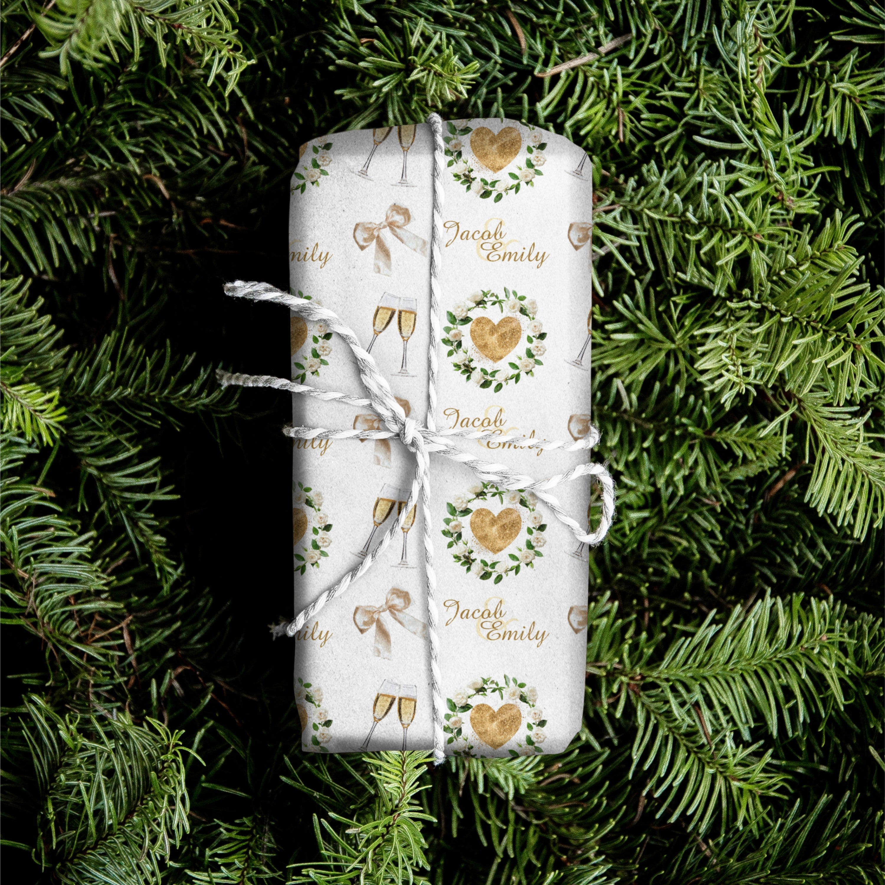 Glass and Flower Wedding Name Gift Wrap