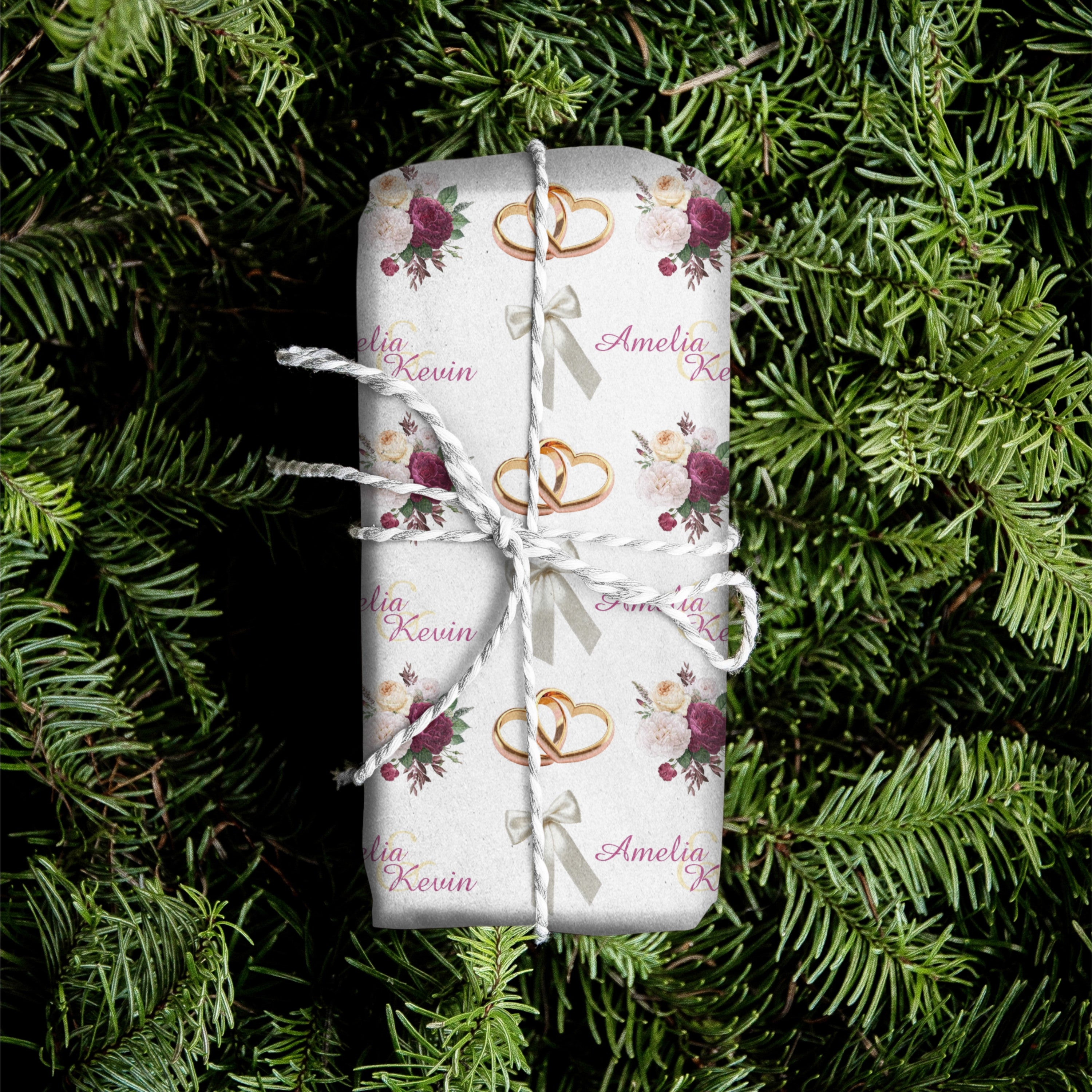 Floral Ring and Flower Wedding Name Gift Wrap