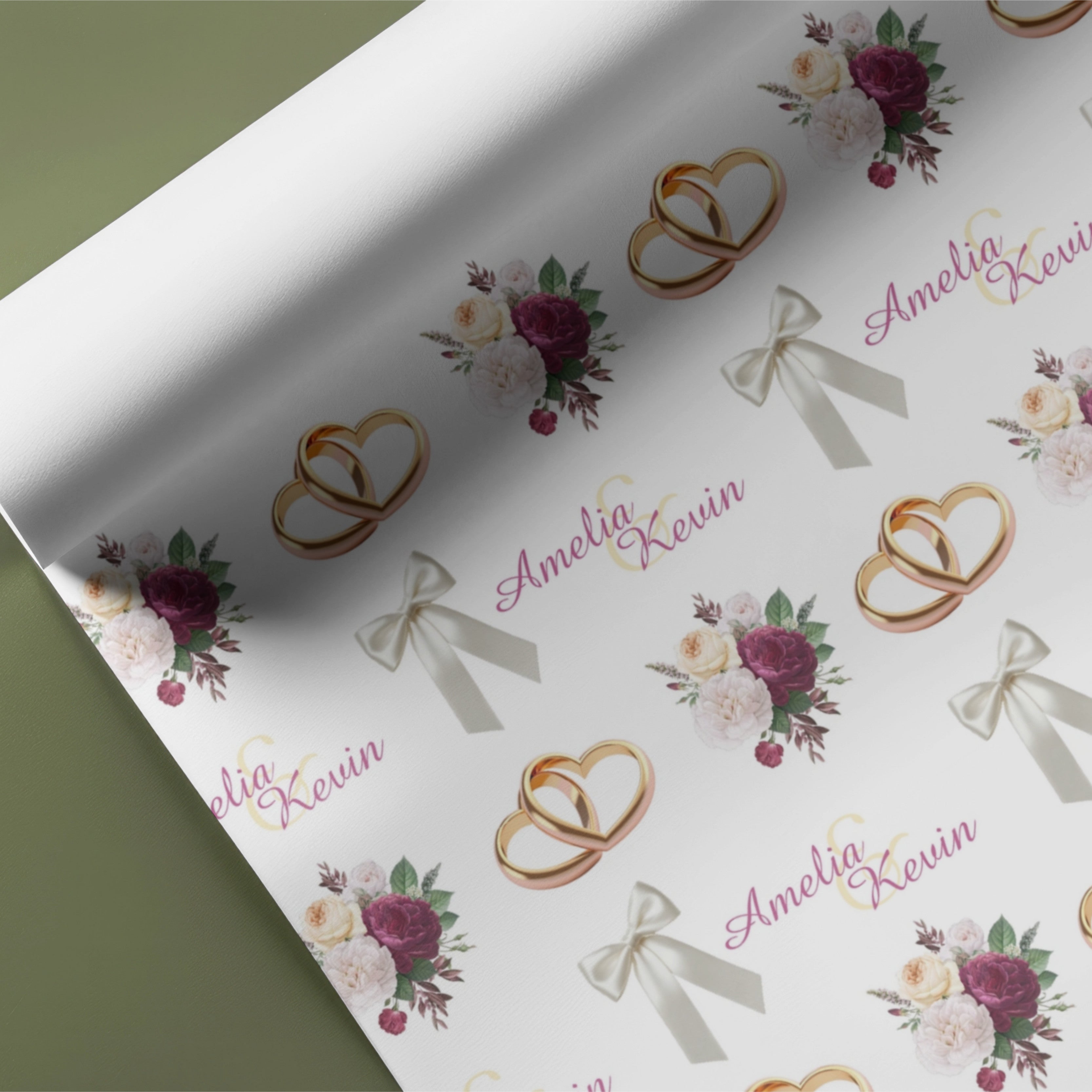 Floral Ring and Flower Wedding Name Gift Wrap